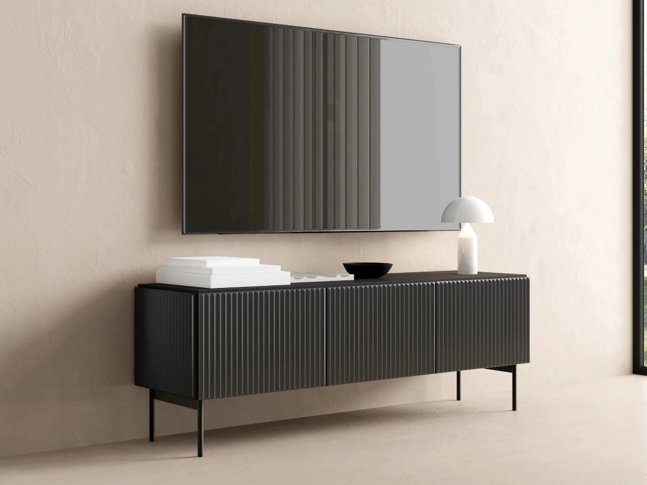 TV-Lowboard mit drei Türen Qualita Schwarz