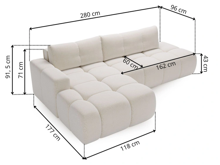 Ecksofa L-Form Rechts mit Schlaffunktion und Bettkasten Montero Grau