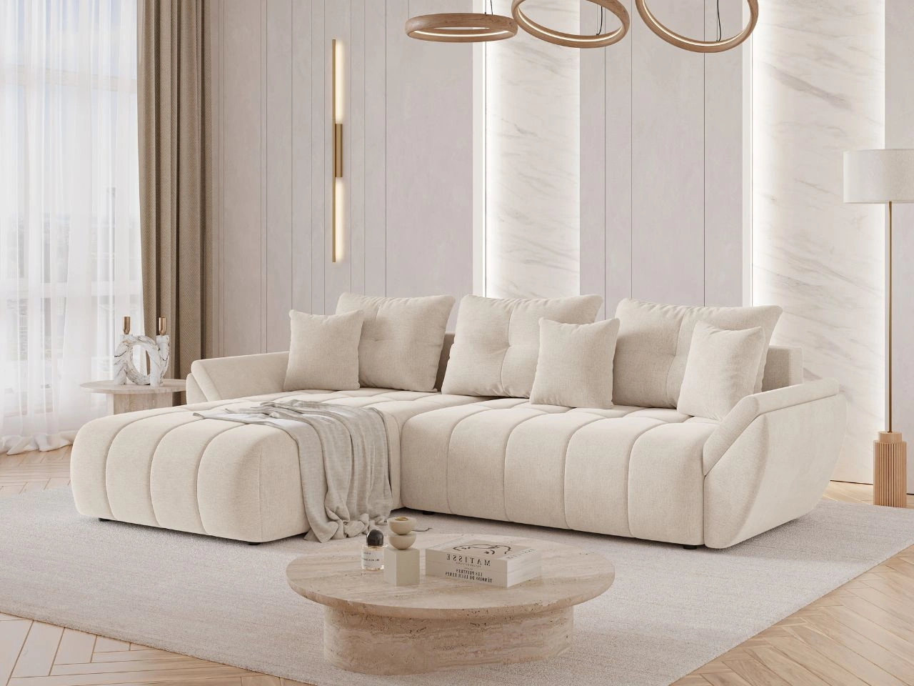 Ecksofa L-Form mit Schlaffunktion und Bettkasten Decor L Beige