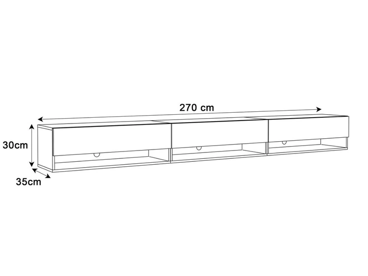 Hänge TV-Schrank 270 cm für Wohnzimmer mit LED-Beleuchtung Aurelie Kaschmir Hochglanz