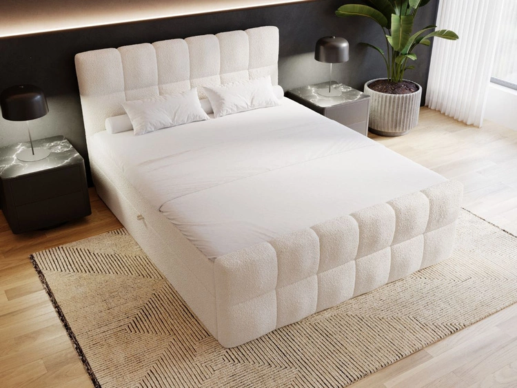 Boxspringbett mit Bettkasten 200x200 Bouclé-Stoff Alicante Beige