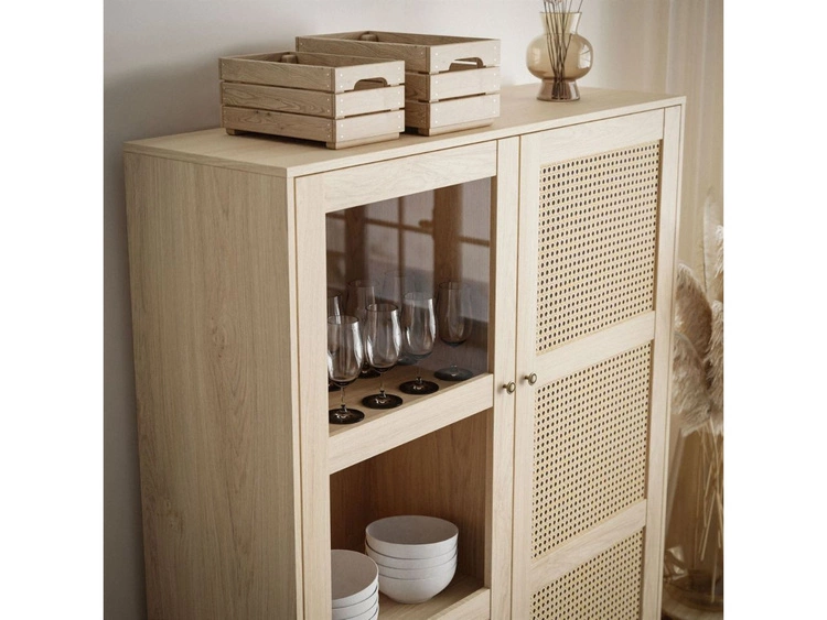 Standvitrine im Boho-Stil Verglaste Bellance Eiche Puccini