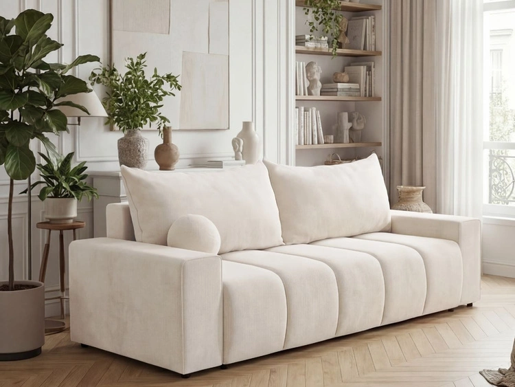 Schlafsofa mit Bettfunktion und Bettkasten Miro Creme