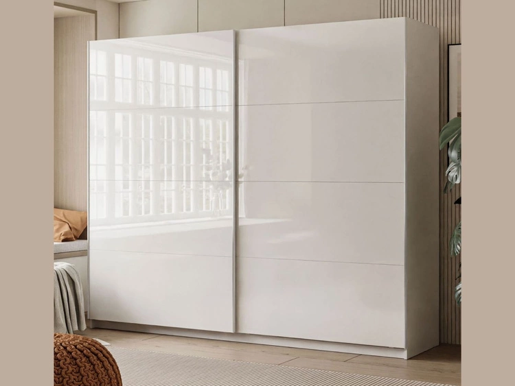 Schwebetürenschrank Zweitüriger 244 cm Nuveo Weiß Hochglanz