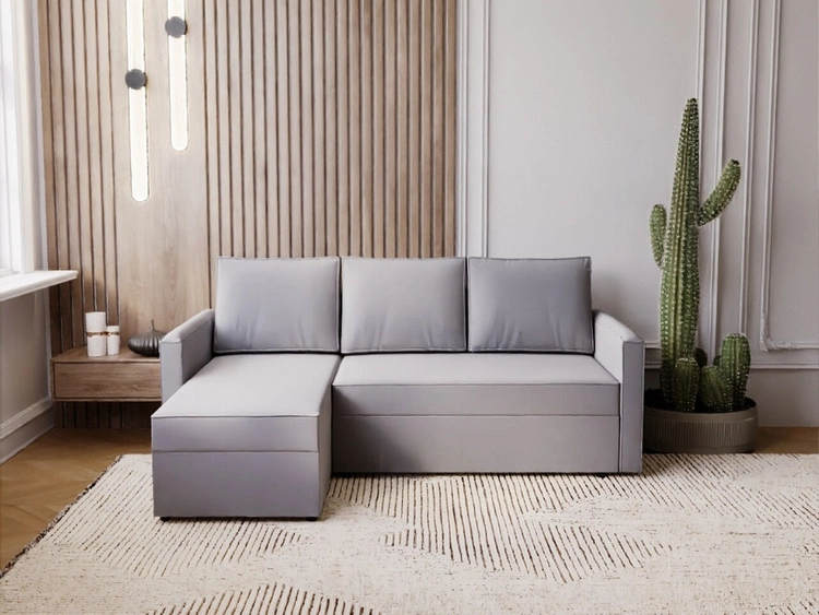 Ecksofa L-Form mit Schlaffunktion und Bettkasten Vasto Grau