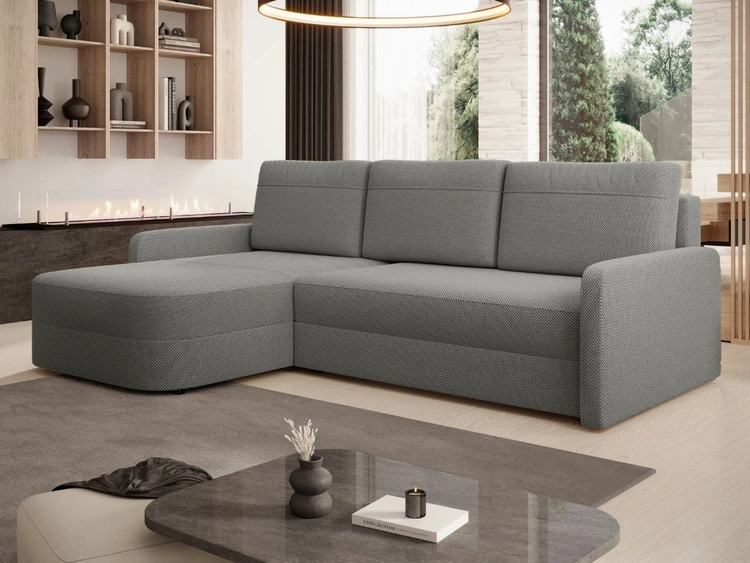 Ecksofa L-Form mit Schlaffunktion und Bettkasten Arvento Grau