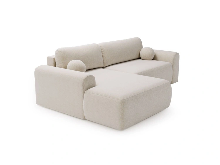 Ecksofa L-Form mit Schlaffunktion und Bettkasten Savana Links Bouclé-Stoff Creme