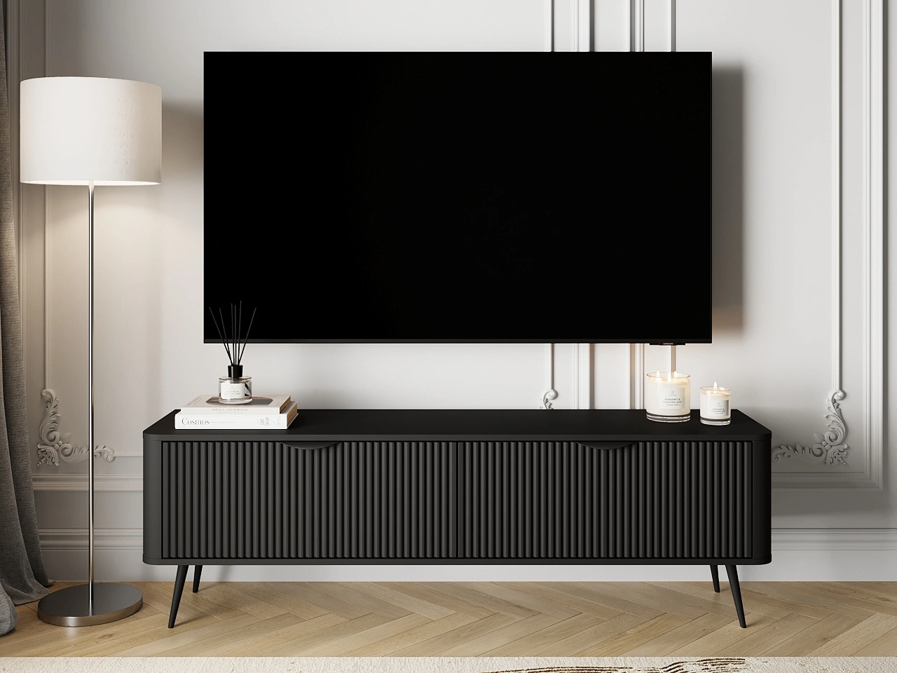 TV-Lowboard mit Türen 163 cm Latina Schwarz