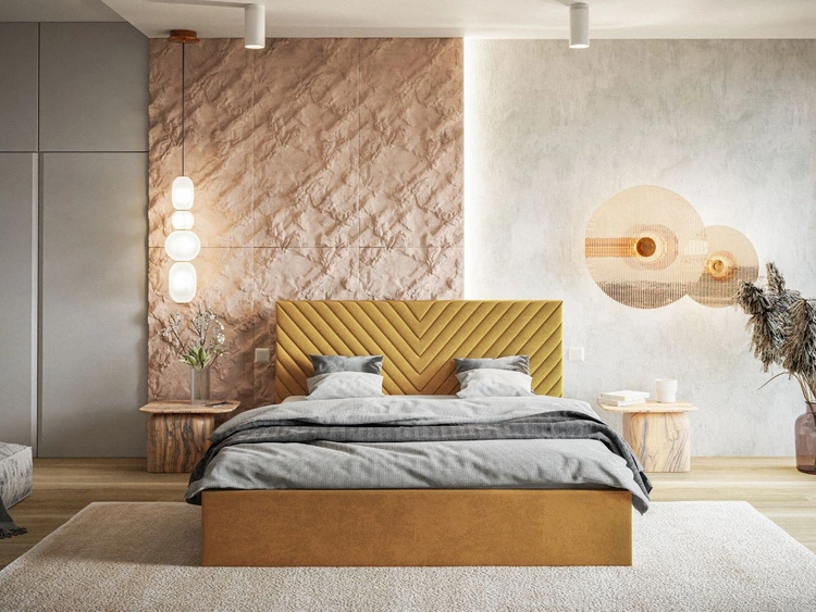 Polsterbett mit Bettkasten und Lattenrost 180x200 Esma Gelb