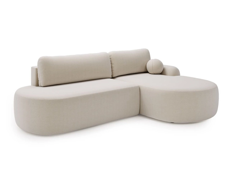 Ecksofa L-Form Rechts mit Schlaffunktion und Bettkasten Aurio O Creme