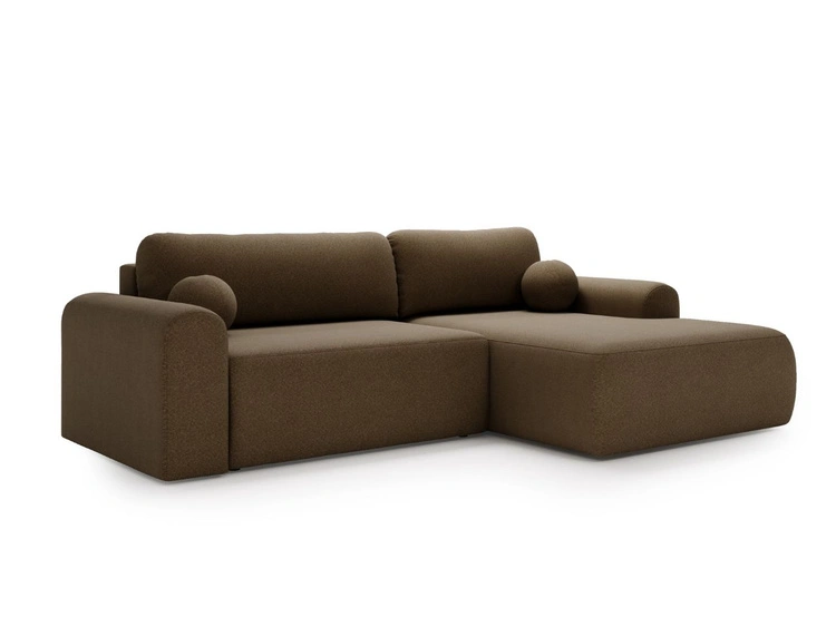 Ecksofa L-Form mit Schlaffunktion und Bettkasten Savana Rechts Bouclé-Stoff Braun