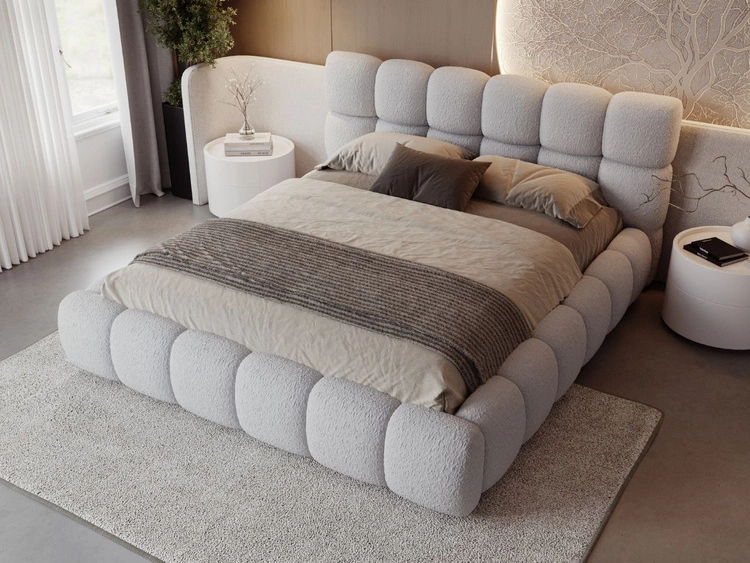 Polsterbett mit Bettkasten und Lattenrost 140x200 Modo aus Bouclé-Stoff Grau