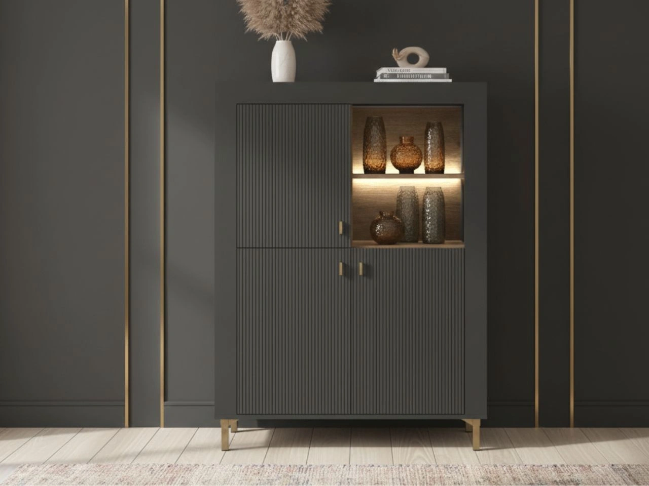 Kommode mit Türen und LED-Beleuchtung Messina Schwarz