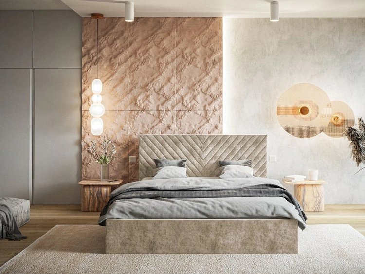 Polsterbett mit Bettkasten und Lattenrost 140x200 Esma Beige