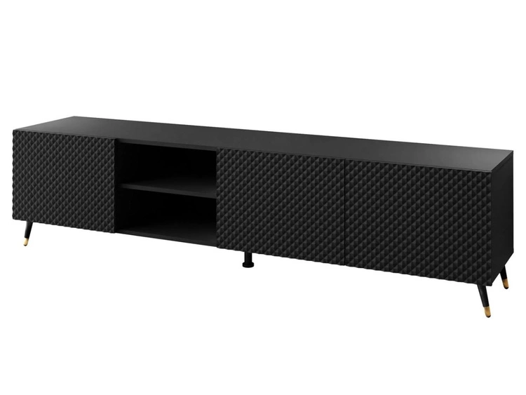 TV-Schrank mit schwarz-goldene Metallbeinen und gefrästen Fronten 3D Celiane Schwarz matt