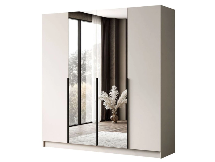 Viertüriger Kleiderschrank mit Drehtüren, Schubladen und Spiegeln Ameli Kaschmir