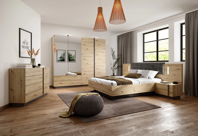 Schlafzimmermöbel mit Bett Roko - Artisan Eiche / Graphit
