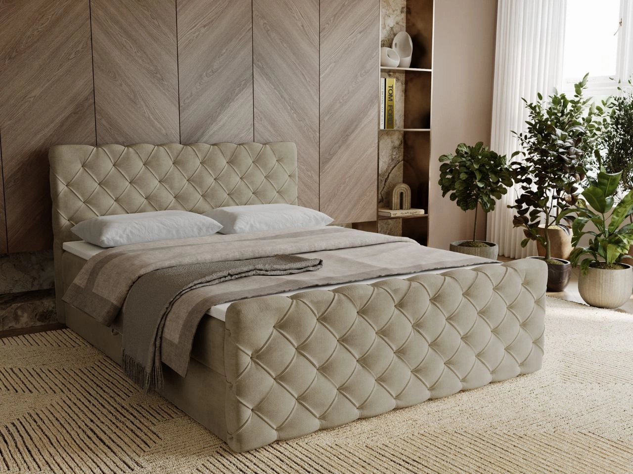 Boxspringbett mit Bettkasten 120x200 Lunaris Hellbraun