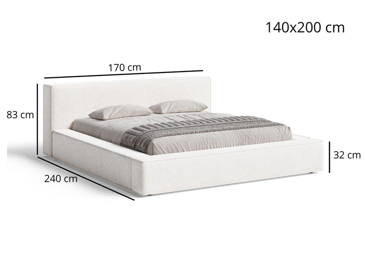 Polsterbett mit Bettkasten und Lattenrost 140x200 Mali Beige