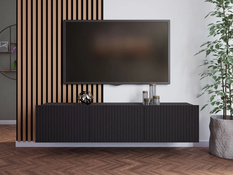 TV-Lowboard mit Türen 150 cm Kioto Schwarz matt