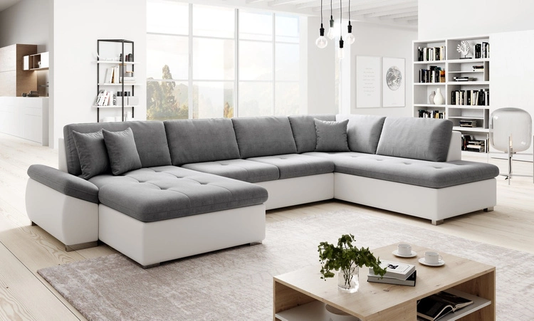 Ecksofa U-Form rechts Moni - Grau + Weiss