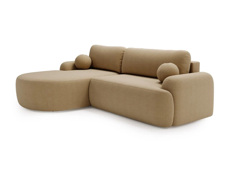 Ecksofa L-Form Links mit Schlaffunktion und Bettkasten Aurio HellBraun