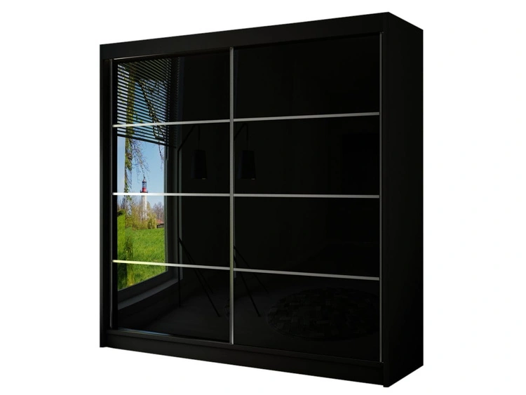 Schiebetürenschrank mit Sprossen 200 cm mit LED-Beleuchtung Ponti Schwarz