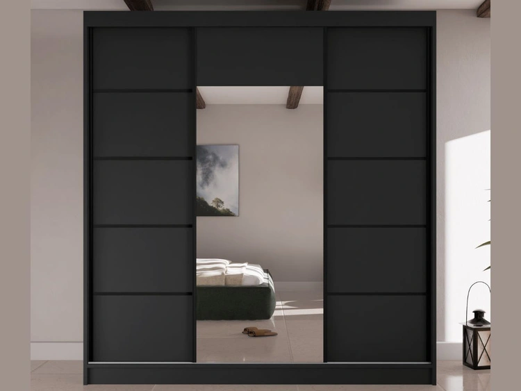 Schiebetürenschrank mit Spiegel 200 cm Maia Schwarz