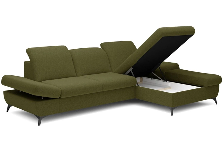 Ecksofa L-Form Rechts mit Schlaffunktion und Bettkasten Hannover Dunkelgrün