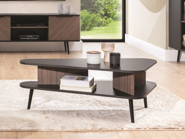 Wohnzimmerset Nemi Schwarzer Graphit Braun