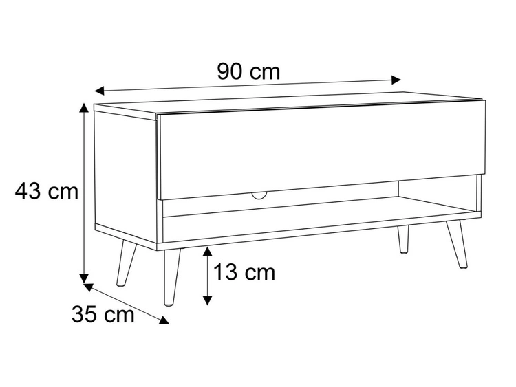 TV-Schrank 90 cm mit LED-Beleuchtung und schwarzen Beinen Aurelie Artisan Eiche