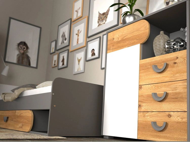 Eckkleiderschrank mit einer Tür für ein Jugendzimmer Casa Nash Eiche, Weiß, Grau