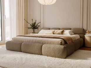 Polsterbett mit Bettkasten und Lattenrost 180x200 Sweet Low aus Bouclé-Stoff Braun