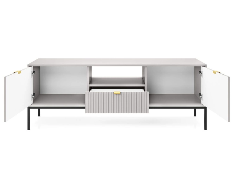 TV-Lowboard mit Schublade und Türen Amber Grau, Schwarz Frame