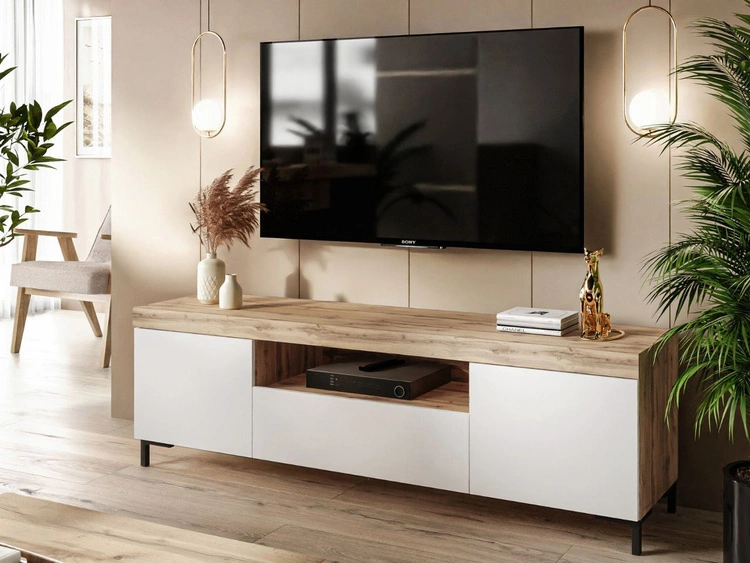 Wohnzimmer-Set im Loft-Stil Asumi Weiß und Eiche Wotan