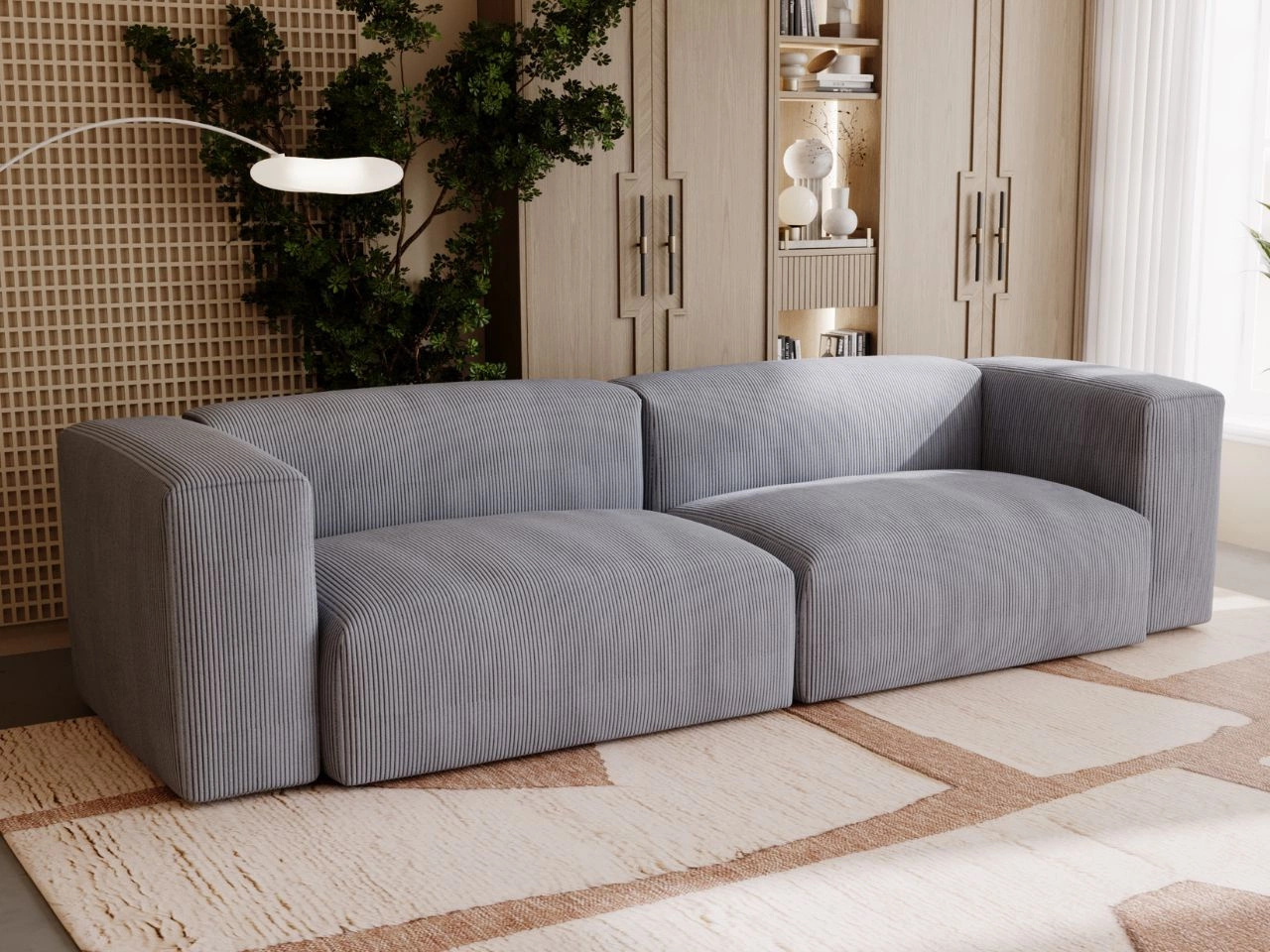 Sofa Moderne Cord Sofa für Wohnzimmer Landi Grau