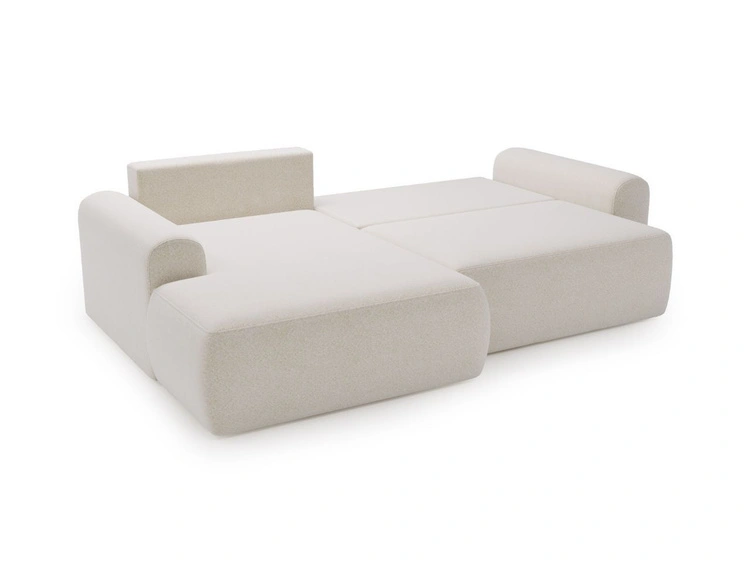 Ecksofa L-Form mit Schlaffunktion und Bettkasten Savana Links Bouclé-Stoff Weiß