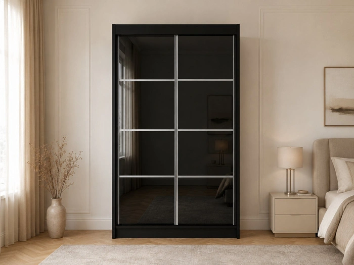 Schiebetürenschrank mit Sprossen 120 cm mit LED-Beleuchtung Ponti Schwarz