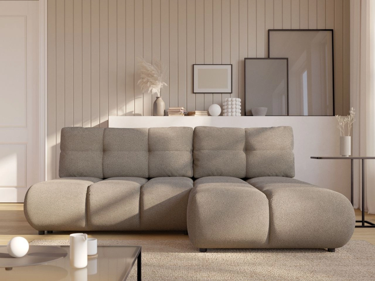 Ecksofa mit Schlaffunktion und Bettkasten Rechts Milet Grau