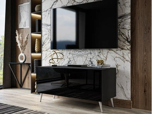 TV-Lowboard mit Türen auf Silbernen Metallbeinen 100 cm Noaé Schwarz Hochglanz