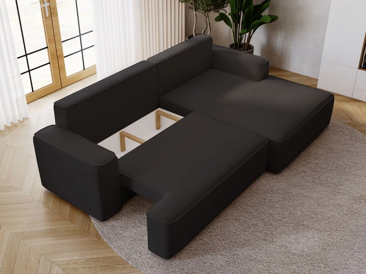 Ecksofa L-Form Rechts mit Schlaffunktion und Bettkasten California Schwarz