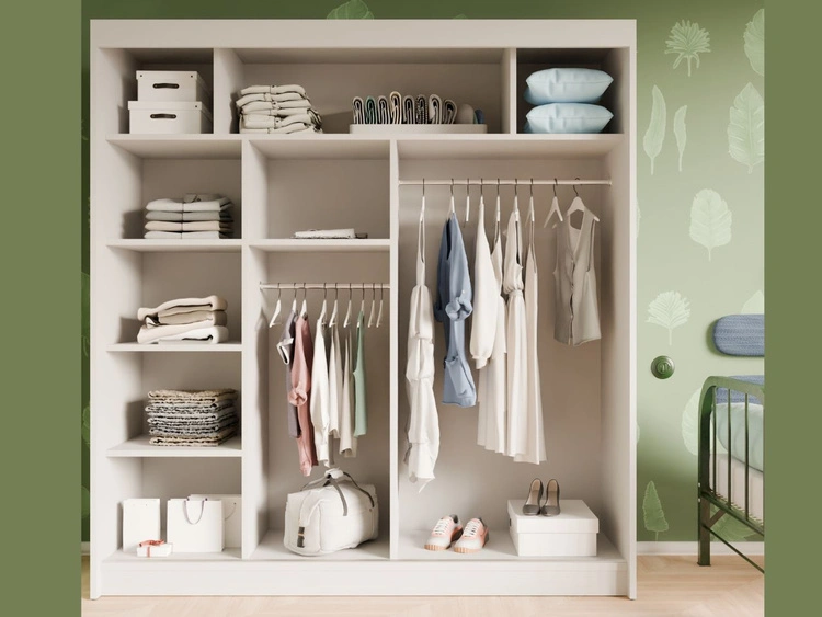 Schiebetürenschrank mit geriffelter Front und Spiegel 200 cm Fano Weiß, Schwarz