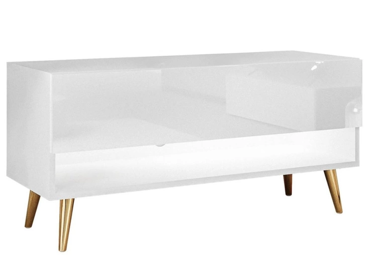 TV-Schrank 90 cm mit LED-Beleuchtung und goldenen Beinen Aurelie Weiß Hochglanz