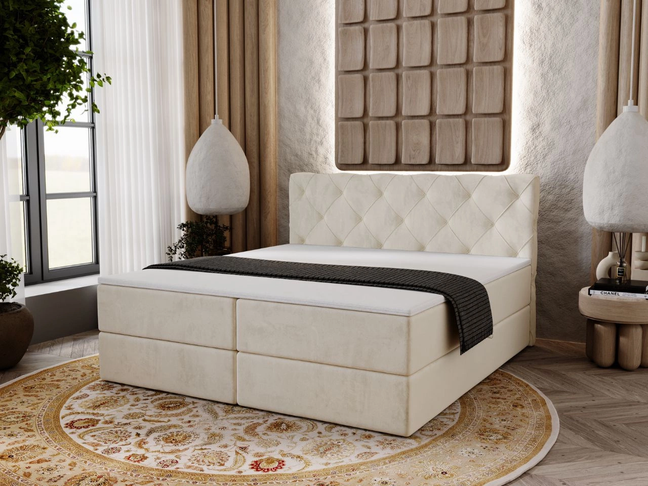 Boxspringbett mit Bettkasten 160x200 Napoli Beige