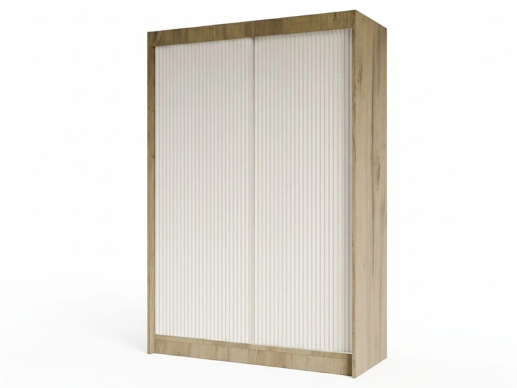 Schiebetürenschrank mit geriffelter Front 150 cm Fano Handwerk Goldene Eiche, Weiß