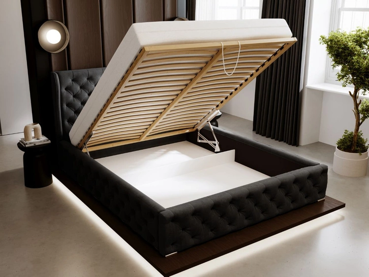 Polsterbett mit Bettkasten und Lattenrost 140x200 Kingston Schwarz