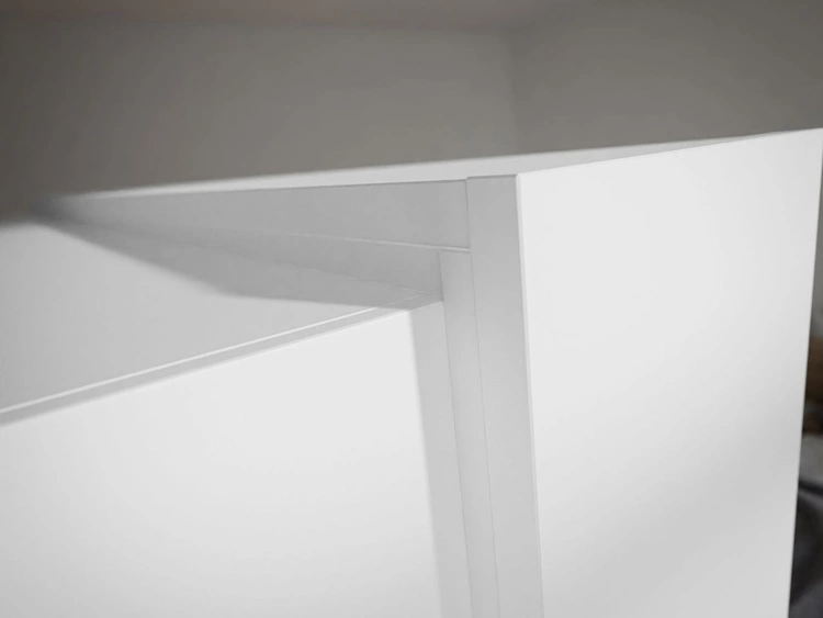 Schwebetürenschrank Zweitüriger mit Aufsatz und Spiegel 254 cm Nuveo Weiß Hochglanz