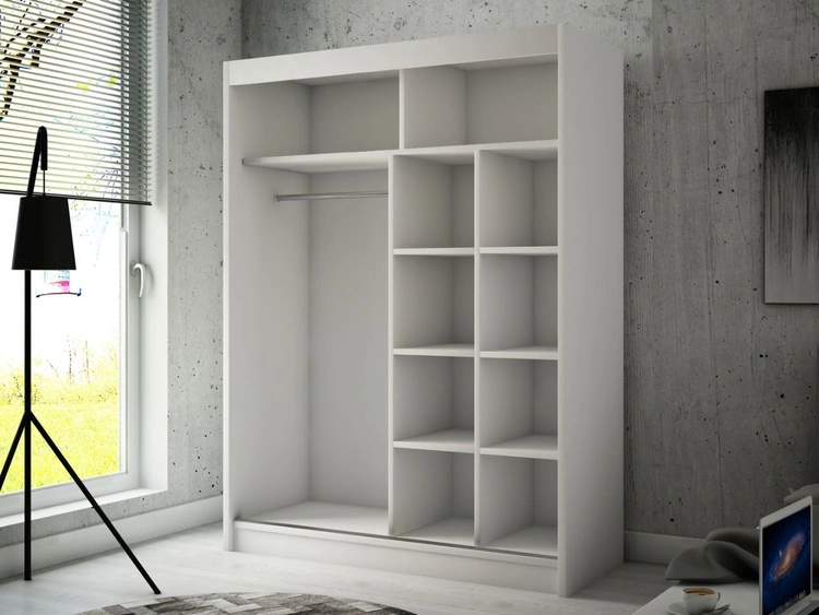 Schiebetürenschrank mit Spiegel 150 cm mit LED-Beleuchtung Portel Weiß