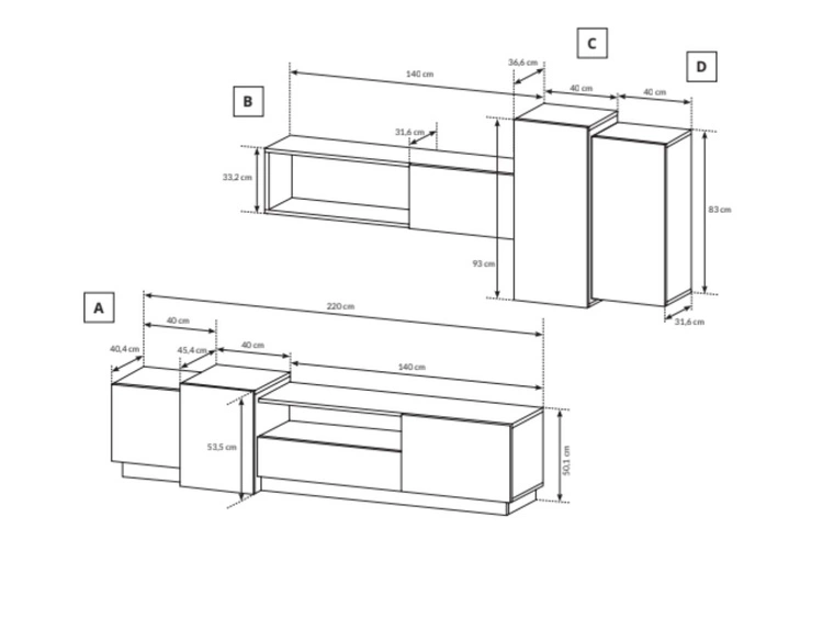 Moderne Wohnwand für das Wohnzimmer Morten Weiß, Goldene Craft Eiche