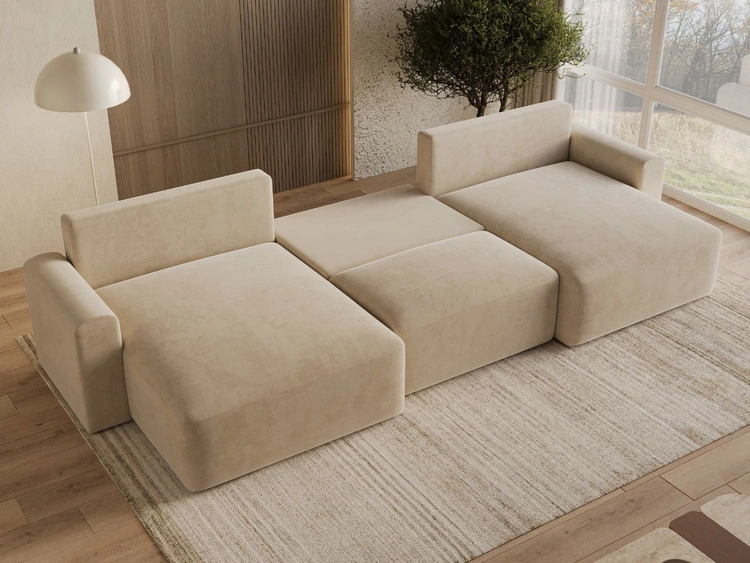 Wohnlandschaft mit Schlaffunktion und Bettkasten Aurora Beige